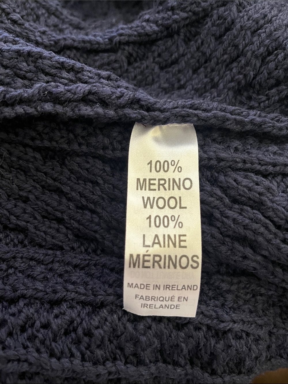 The Irish Store Navy Merino Wool Cable-Knit Open Front Cardigan Size Medium - Picture 7 of 8